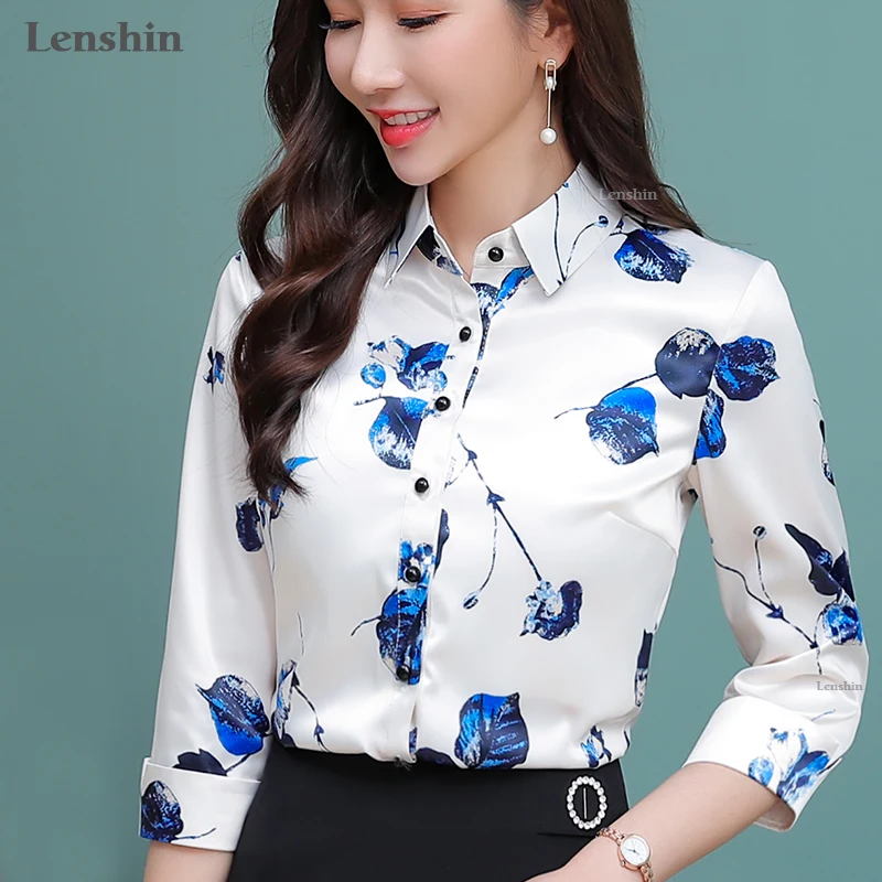 

Lenshin Floral Shirt High-quality Soft and Smooth Haft Sleeve Blouse Office Lady Work Wear Formal Top for Women