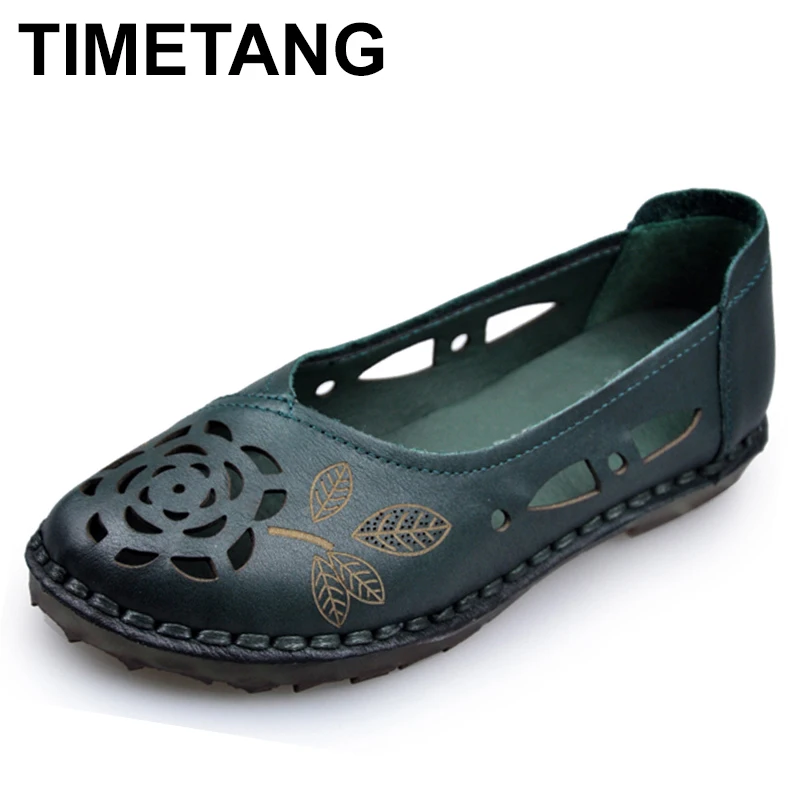 

TIMETANG Women's Shoes Genuine Leather Woman Loafers Slip-On Female Flats Moccasins Ladies Driving Shoe Cut-Outs Mother Footwear
