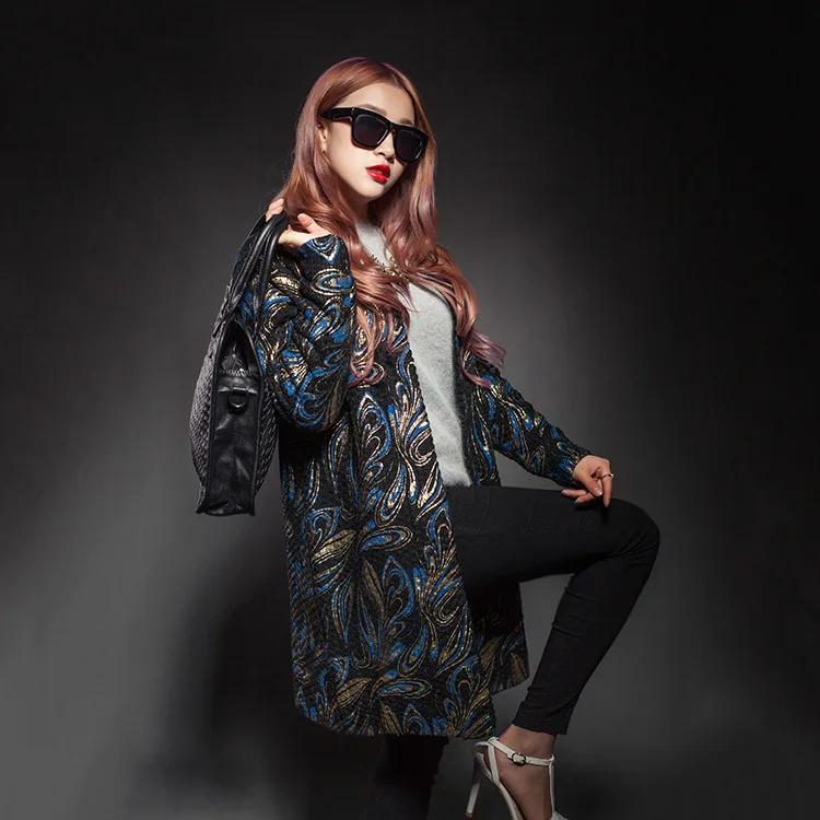 

2019 Spring Sweater Peacock Hot Sweater Long Round Collar Knitting Women's Sweater Print Full Casual Cardigan Sweater Women