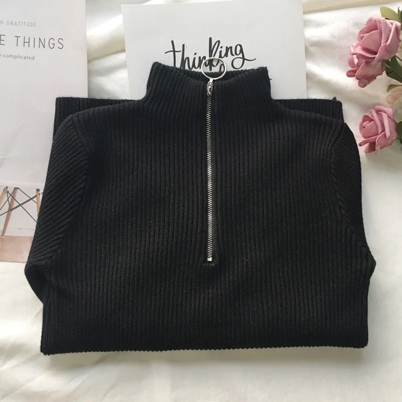Casual Zipper Sweater Women Turtleneck Elastic Knitted Long Sleeve Black Pullovers Spring Female Jumper Soft Plus Size Feminino Casual Zipper Sweater Women Turtleneck Elastic Knitted Long Sleeve Black Pullovers Spring Female Jumper Soft Plus Size Feminino