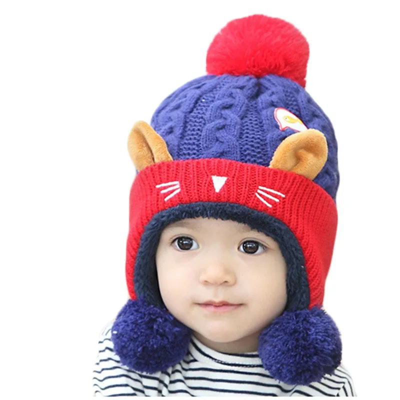 5 Colors Winter Girls Boy Baby Hat Cute Fashion Small Ear Cartoon Travel Outdoor Children Cap Kids Warm Knitted Protect Ears Hat