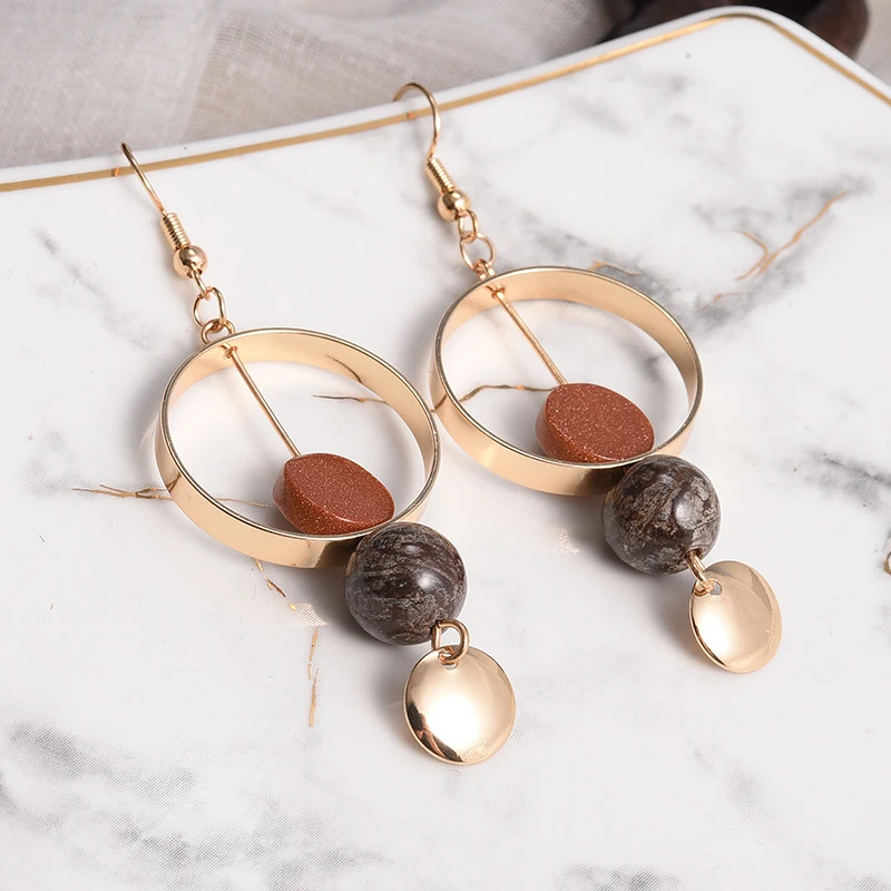 

2018 Women's Earrings Personality Natural Stone Beads Dangle Earrings Geometric Earrings For Fashion Jewelry Women Accessories