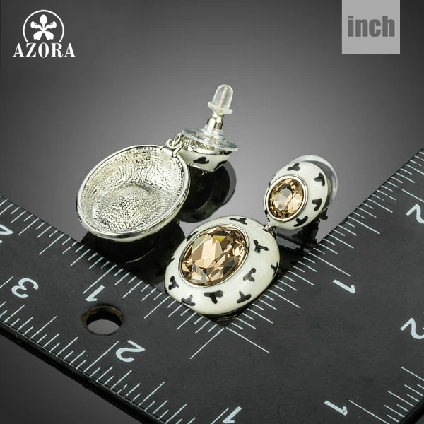 AZORA 2015 Latest Design Charming Oval Egg Stellux Austrian Crystal Pave Drop Earrings for Women TE0204