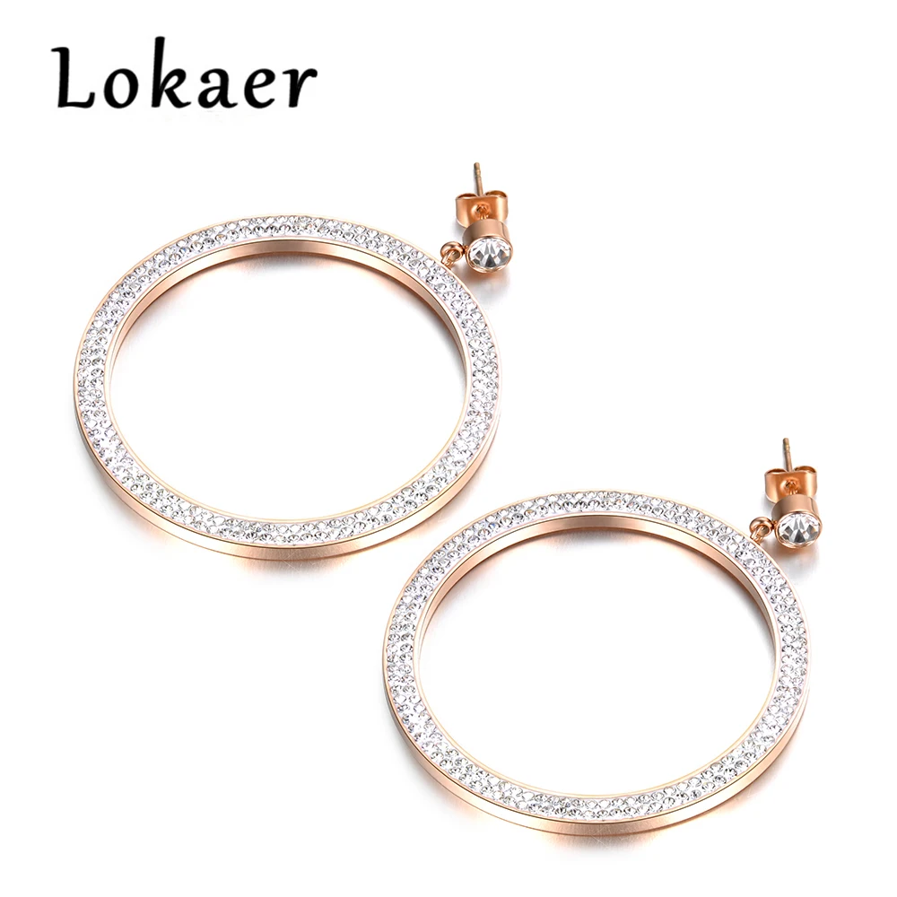 Lokaer гипербола большой круг кристаллы мозаика серьги из нержавеющей стали ювелирные изделия Bijoux Brincos Pendientes Mujer E18083