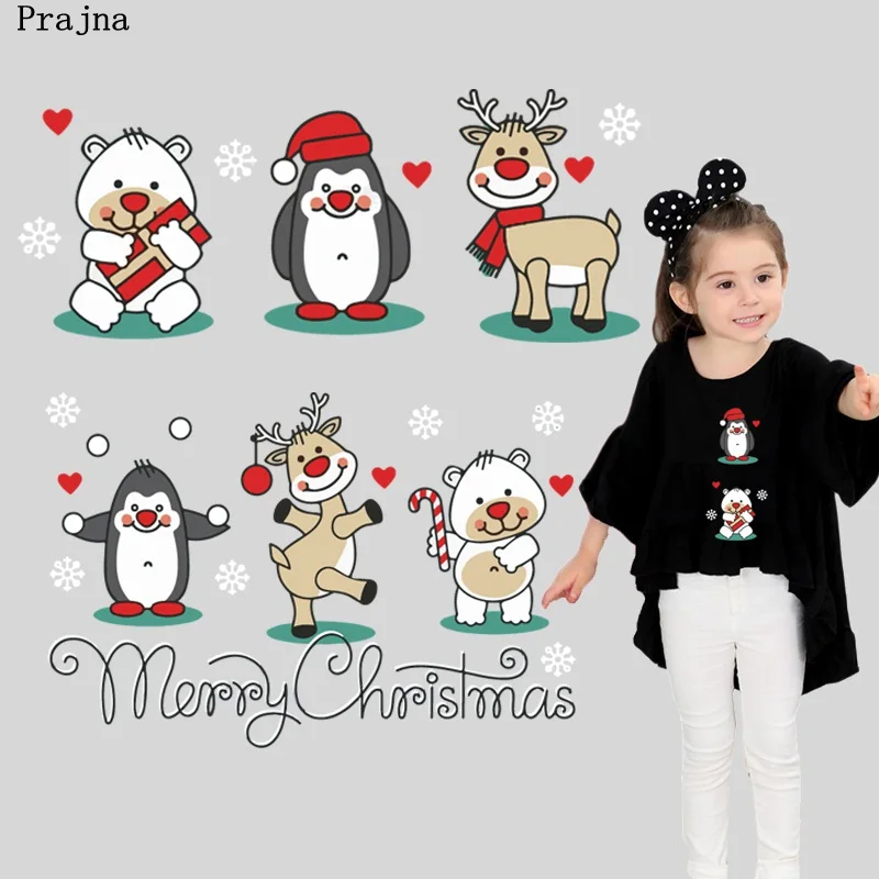 

Prajna Cartoon Christmas Patches Iron On Transfers Penguin White Bear Elk Red Patches Christmas Sock Stickers For Clothing Logo