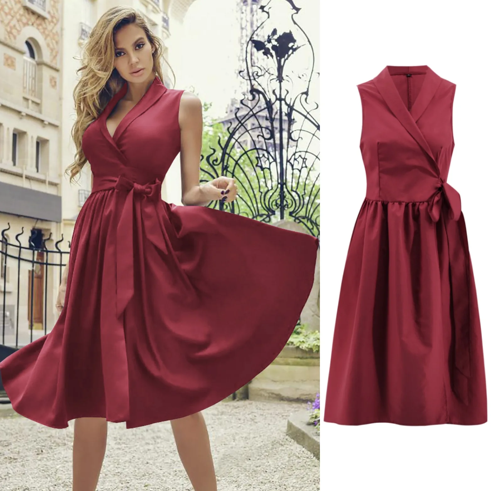 

Summer Women Dresses Sexy Ladies V-neck Empire Waist A-line Vintage Dress Elegant Female Swing Party Night Club Bowtie Dress 2XL