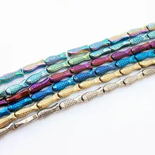 1 vertente/lote brilhante prata cor hematite solta grânulos ouro/arco-íris peixe forma diy jóias fazendo contas para pulseira rhlb1040