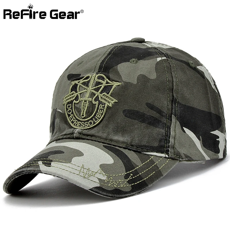 

ReFire Gear Baseball Cap Men Tactical Camouflage Cap Casual Summer Unisex Fashion Hat Army Embroidery Adjust Cotton Baseball Cap