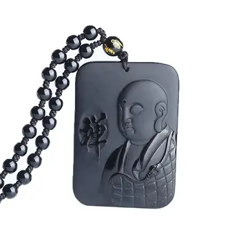 

Koraba Fine Jewelry 100% Pure Natural Genuine Obsidian Buddhism Buddha Ancestral Pendant Necklace Free Shipping