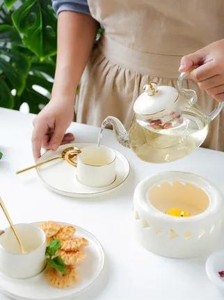 Скандинавский цветочный чайный набор, нагревательный фруктовый чайный горшок, домашний цветочный чайный стакан, керамический стеклянный английский послеобеденный чай, простые кружки, свеча