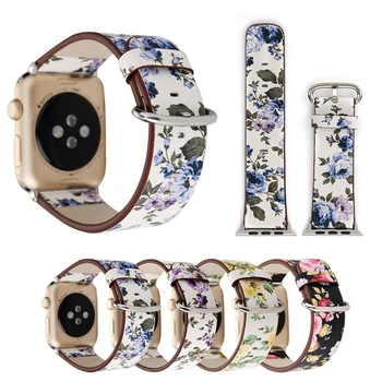 

Konaforen Floral Printed Leather Loop For Apple Watch Band 38mm 42mm For iWatch Strap 1/2/3 Flower Design Wrist Watch Bracelet