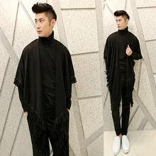 Gothic punk t shirt for men Long sleeve Black color Korean Stylish cool tshirts For Barber Dancer
