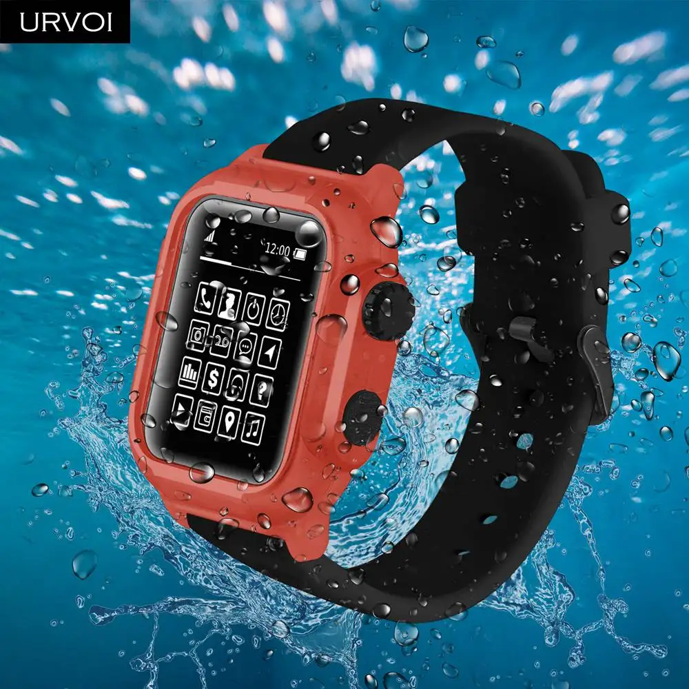 Чехол URVOI для Apple Watch series 4 3 2 силиконовый ремешок с чехлом для iWatch Водонепроницаемый Мягкий плотно прилегающий antishock 44 мм