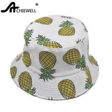 

ACHIEWELL Bucket Hat Pineapple Fruit White Hat 100% Cotton for Women Men Summer Spring Beach Hats