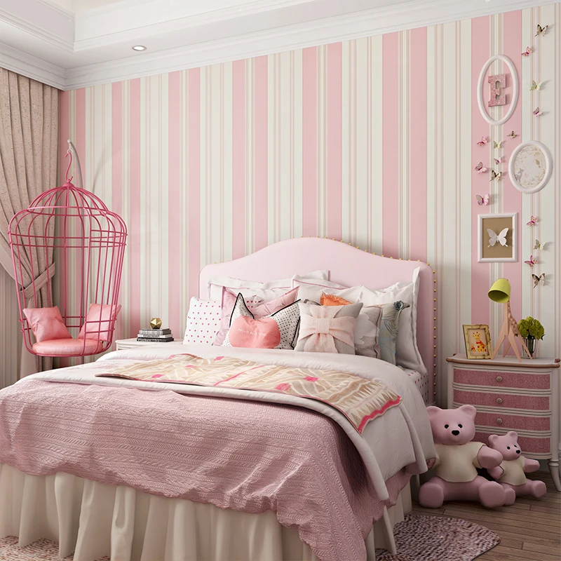 0 53x10 Meter Pink Striped Princess Room Kids 0 53x10 Meter Pink Striped Princess Room Kids Wallpaper Cute Bedroom Livingroom Non Woven In Wallpapers From Home