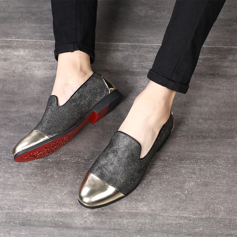 M-anxiu; Высококачественная кожаная обувь; мужские лоферы с металлическим носком на металлическом каблуке; цвет ярко-красный; Мужская официальная обувь для выпускного бала и банкета - Цвет: Grey