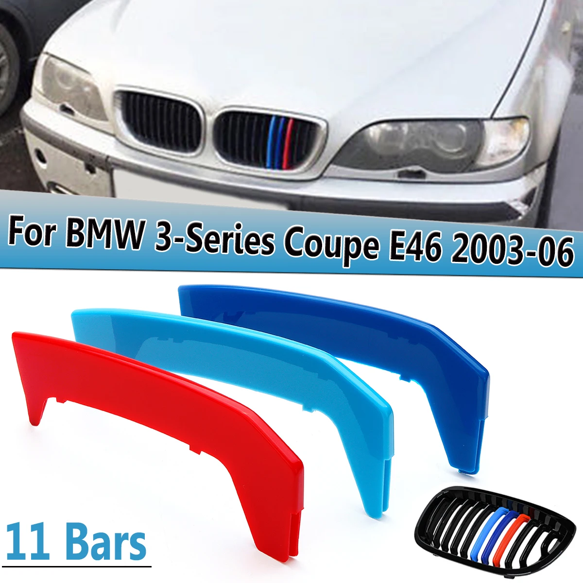 

3D Stickers M Color Grille Grill Cover Clip Trim For BMW 3-Series E46 For Coupe 2 Door 2003 2004 2005 2006 ABS Decoration