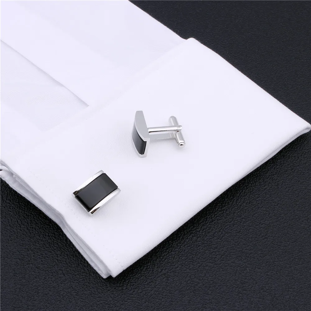 Tanie Klasyczny czarny kamień spinki do mankietów Cooper prostokąt francuski mankiet mężczyźni koszule przycisk