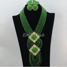 ; роскошная женская обувь, расшитая зелеными африканских кристалл ожерелье бижутерия с бусинками набор нигерийские свадьбные африканские бусины комплект ювелирных изделий AMJ643