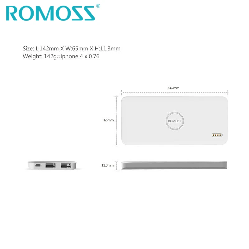 ROMOSS тонкий внешний аккумулятор на 5000 мАч с 2 USB портами|powerbank portable charger|portable chargerslim
