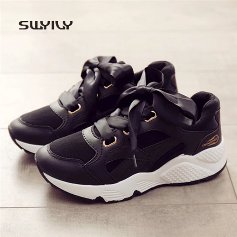 

SWYIVY Sneakers Women Lace-up Hard-wearing Women Running Shoes 2018 New Autumn Breathable Ribbon Bow Tie Sport Shoes Women
