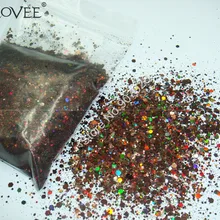 50 грамм/мешок x Смешанные Лазерные кофейные цвета(блестящий порошок+ шестигранник) форма для украшения ногтей