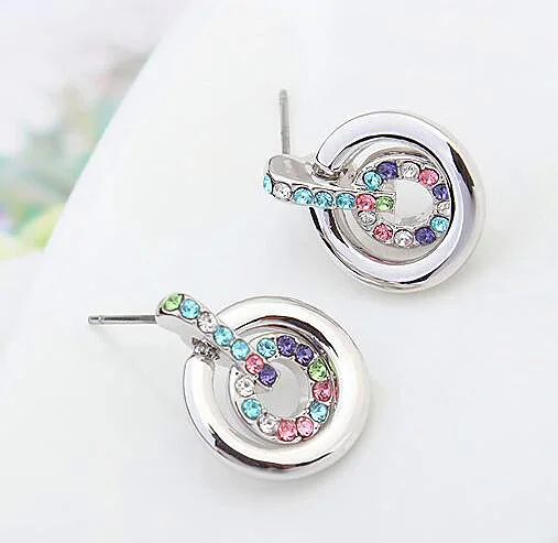 Женские серьги гвоздики серебристого цвета с кристаллами|stud earrings|stud earrings for
