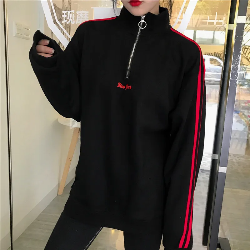 

Drop Shipping Zipper Hoodies Sweatshirts Korean Version Thin Section Sweatshir Women College Style Loose Stand Collar Karajuku