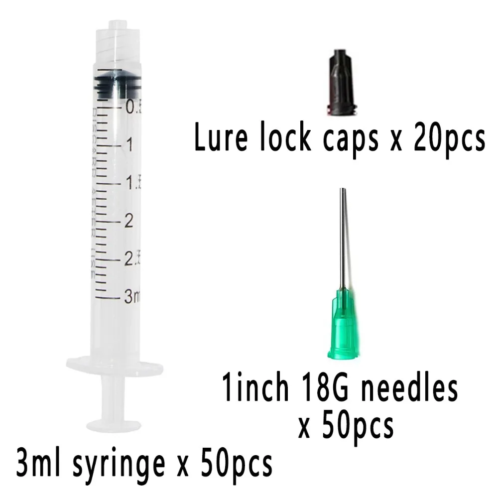 

(set of 50)Plastic Syringe 3ml with 1inch 18G Blunt Tip Needles For Lab and Industrial Dispensing Adhesives Glue Soldering Paste