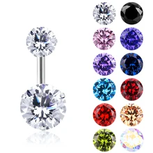 

QCOOLJLY Double Side Navel Piercings Titanium Belly Button Ring Crystal Nombril Round Navel Rings Sexy Dangle Body Jewelry