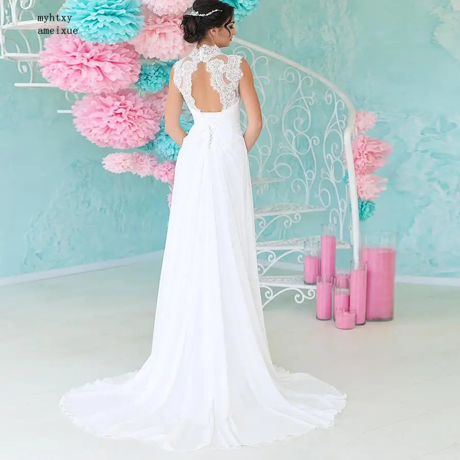 Кружевное пляжное дешевое свадебное платье с коротким рукавом белое/цвета слоновой кости свадебное платье из шифона с коротким шлейфом Свадебное платье es Vestido De Noiva