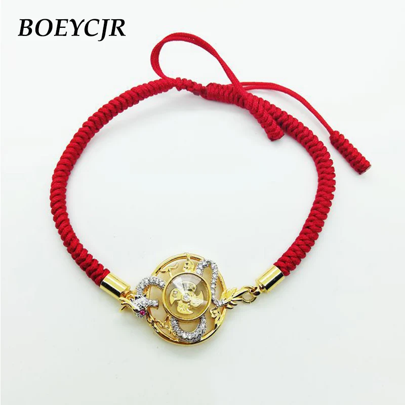 

BOEYCJR Novel Dragon Rotating windmill Colorful Rhinestone Lucky Braided Rope Energy Bangles & Bracelets for Men 2019