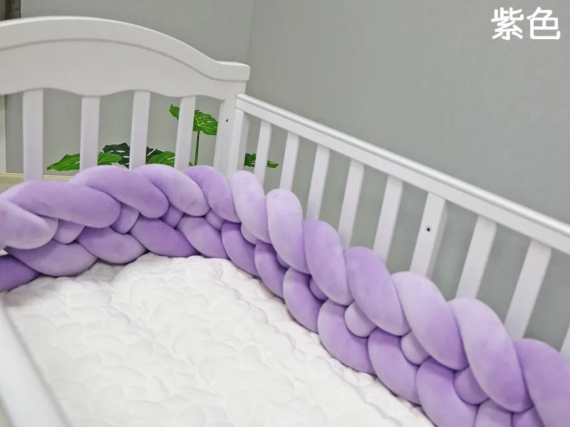 200/300CM Baby Girl Crib Side Set Bumpers Cot Pad Protector Anti-collision Baby Room Decoration Baby Bedroom Bedding Solid Color - Цвет: Purple 3m