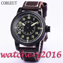 Simple Corgeut 45mm Black dial PVD case luminous hands sapphire glass 6497 hand winding movement Men