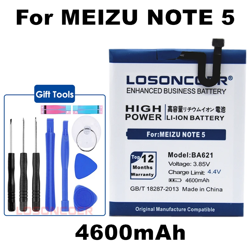 

LOSONCOER 4900mAh BA621 Battery For Meizu Meilan Note5 M5 Note 5 Smart Phone Battery+Quick Arrive
