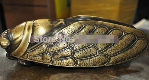 

0 8inches Chinese Pure Bronze Handcraft Cicada Paperweight statue