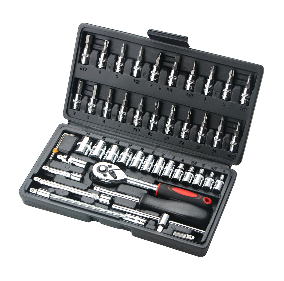 46Pcs Socket Sets 1/4”Drive Socket Wrench Set with Quick-Release Reversible Ratchet,Drill Bits& Adapter Perfect DIY Tools for Household & Auto Repairing 