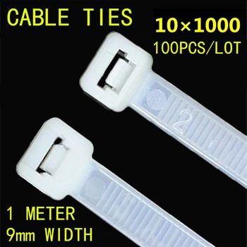 

100pcs 10*1000mm Black White Plastic Lock Type Nylon Tie Wire National Standard Office Organizer Garden Ties Factory directly
