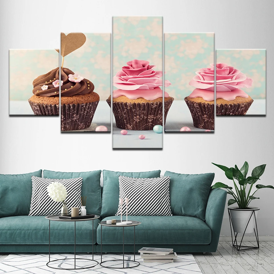 

Canvas Painting 3 Cupcake ice-cream rose 5 Pieces Wall Art Painting Modular Wallpapers Poster Print for living room Home Decor