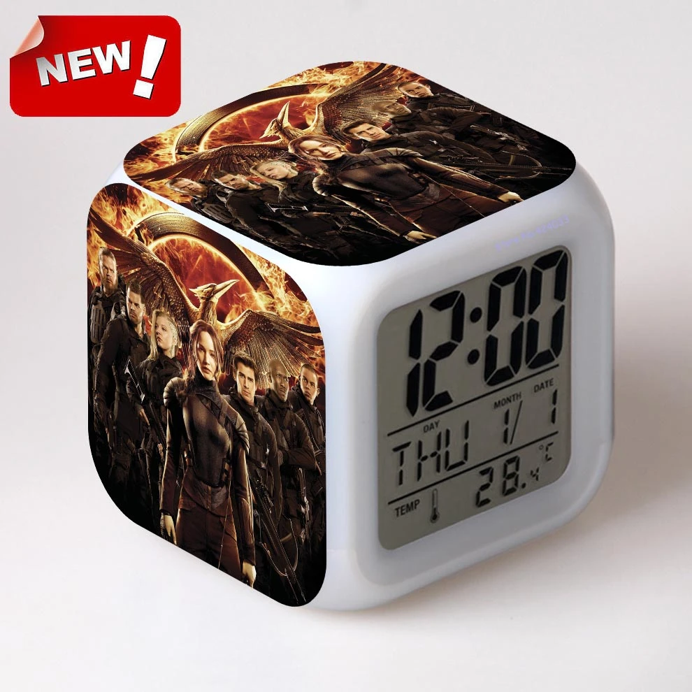 The Hunger Games Part 1 Alarm Clock Led Light 7 Color Change Electronic Desk Digital Watch Relogio