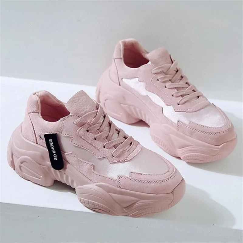 

AGUTZM Woman shoes 2019 Women Chunky Sneakers fashion Lace Up Pink comfortable Womens Casual Shoes Zapatos Mujer A144