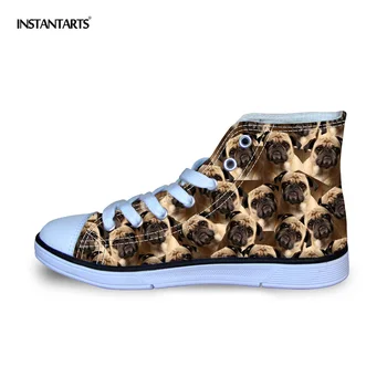 

INSTANTARTS Cute Children's Pug Husky Puzzle Print Canvas Shoes Kids Outdoor Sneakers Light Comfortable Boys Girls High-top Shoe