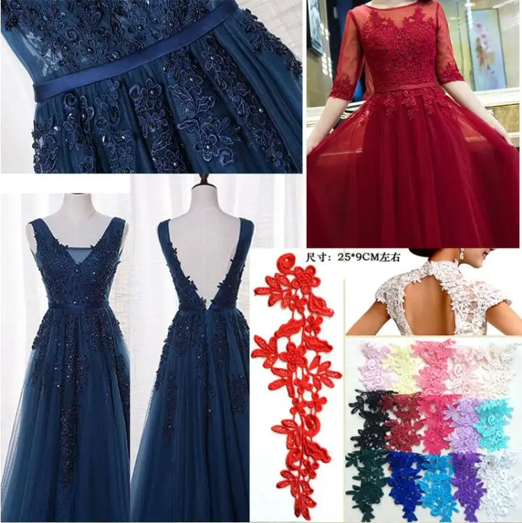 4 Pcs/2 Pairs 16 Colors Venise Lace Applique Trim For Wedding Dress