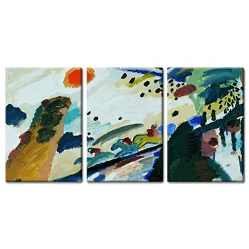 

3 Panel World Famous Painting Reproduction on Canvas Wall Art - Romantic Landscape by Wassily Kandinsky Drop shipping