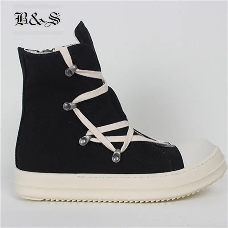 

Black& Street 2018 SS Rivets Geometry Lace Up Causal Canvas Boots Classic High Top Canvas Flat Shoes