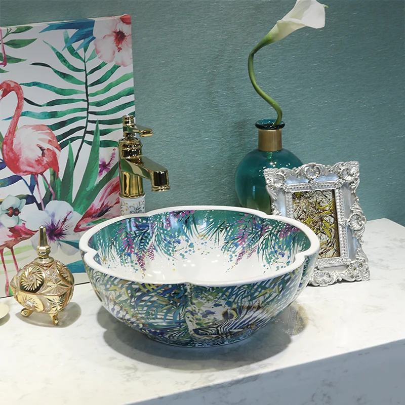 Home & Hotel Decor Artistic porcelain Wash Basin Ceramic Round Coutertop Bathroom Sink (6)