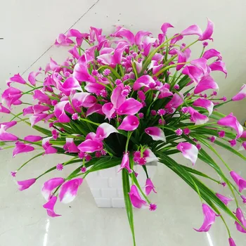 1 bunch 7 forks 21 heads Artificial Calla with Leaf Bouquet Plastic Fake lily Aquatic Plants Home Room Decoration Flower
