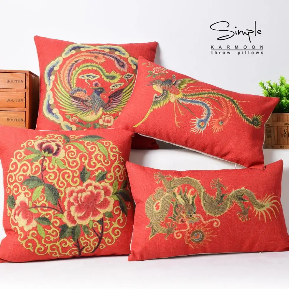 Red Chinese Cushion Cover Decorative Cushion Covers Phoenix Wedding Throw Pillow Case Love Couch Cushion Cover Red Chinese Cushion Cover Decorative Cushion Covers Phoenix Wedding Throw Pillow Case Love Couch Cushion Cover