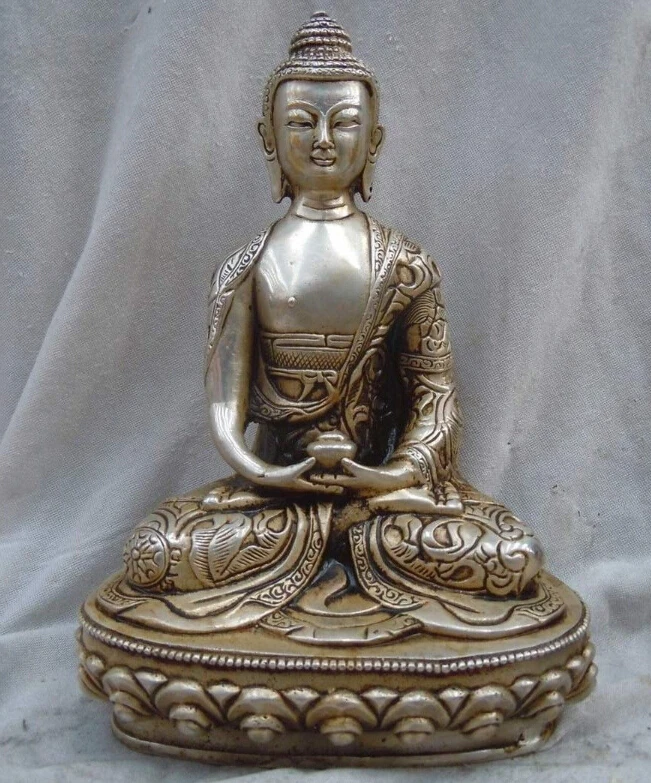 

8" China silver finely flower pattern Bhaisajyaguru Ming Dyuasty buddha statue
