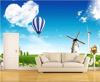 

Custom photo 3d wallpaper picture Blue sky grass villa windmill room decoration painting 3d wall murals wallpaper for walls 3 d